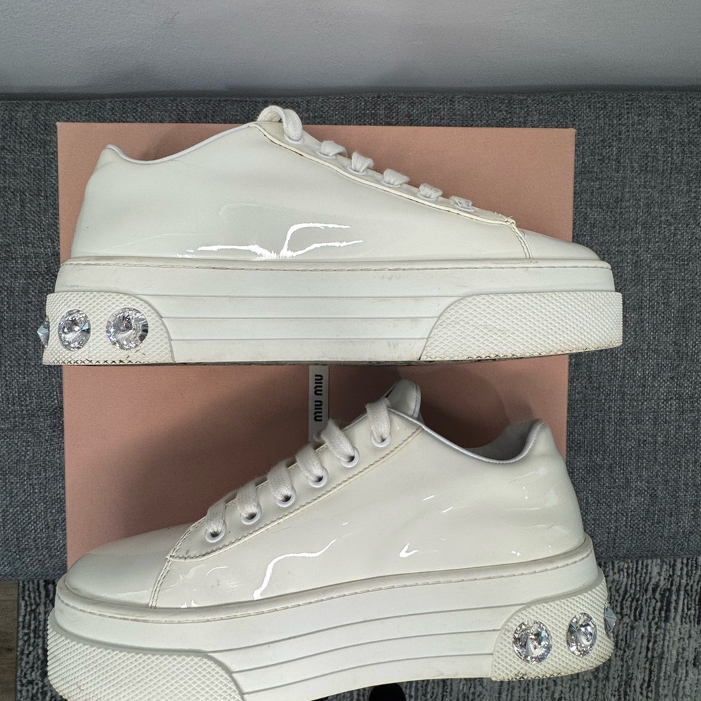 Miu Miu Glossy White Sneakers - Picture 3 of 7